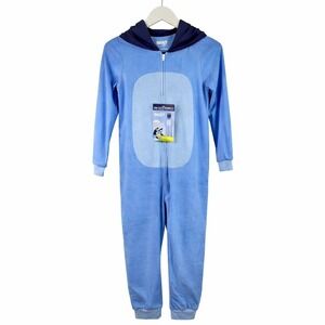 Bluey Kids Blue Fleece Hooded Union Suit One Piece Pajamas Size S 6/7 NWT